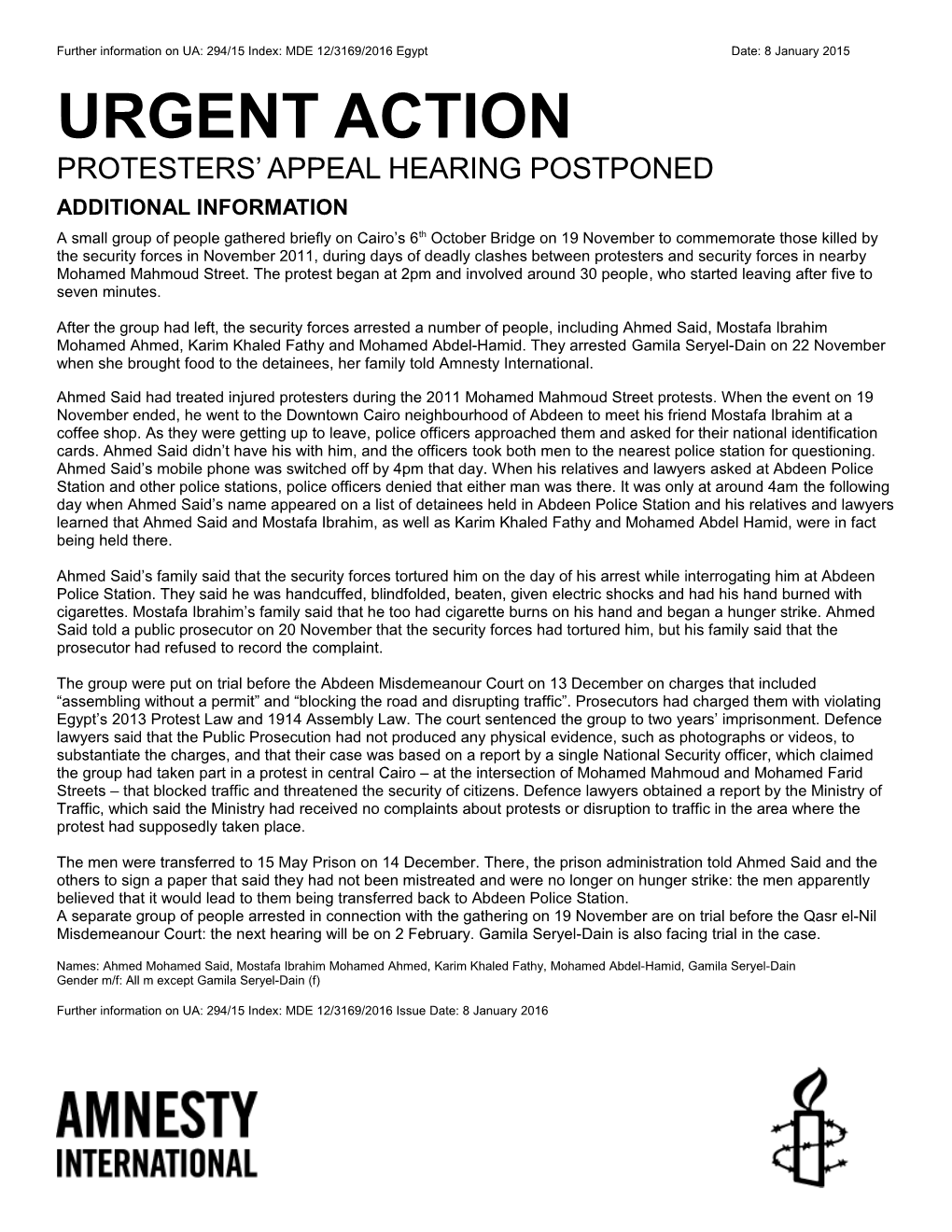 Protesters Appeal Hearing Postponed