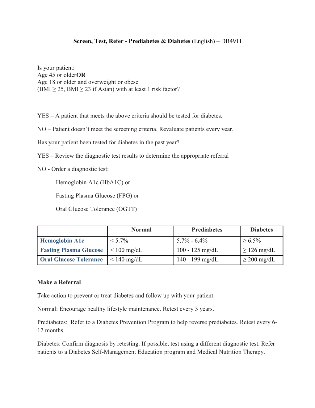 Screen, Test, Refer - Prediabetes & Diabetes (English) DB4911