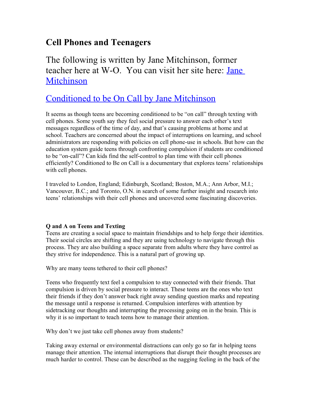 Conditioned to Be on Call by Jane Mitchinson