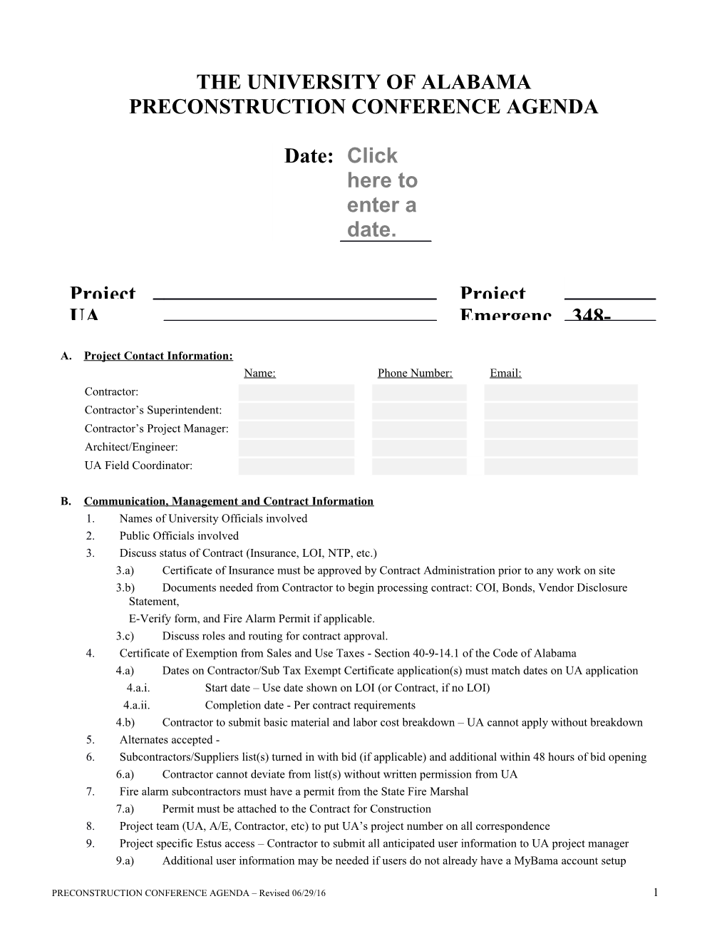 Pre-Construction Conference Checklist Form