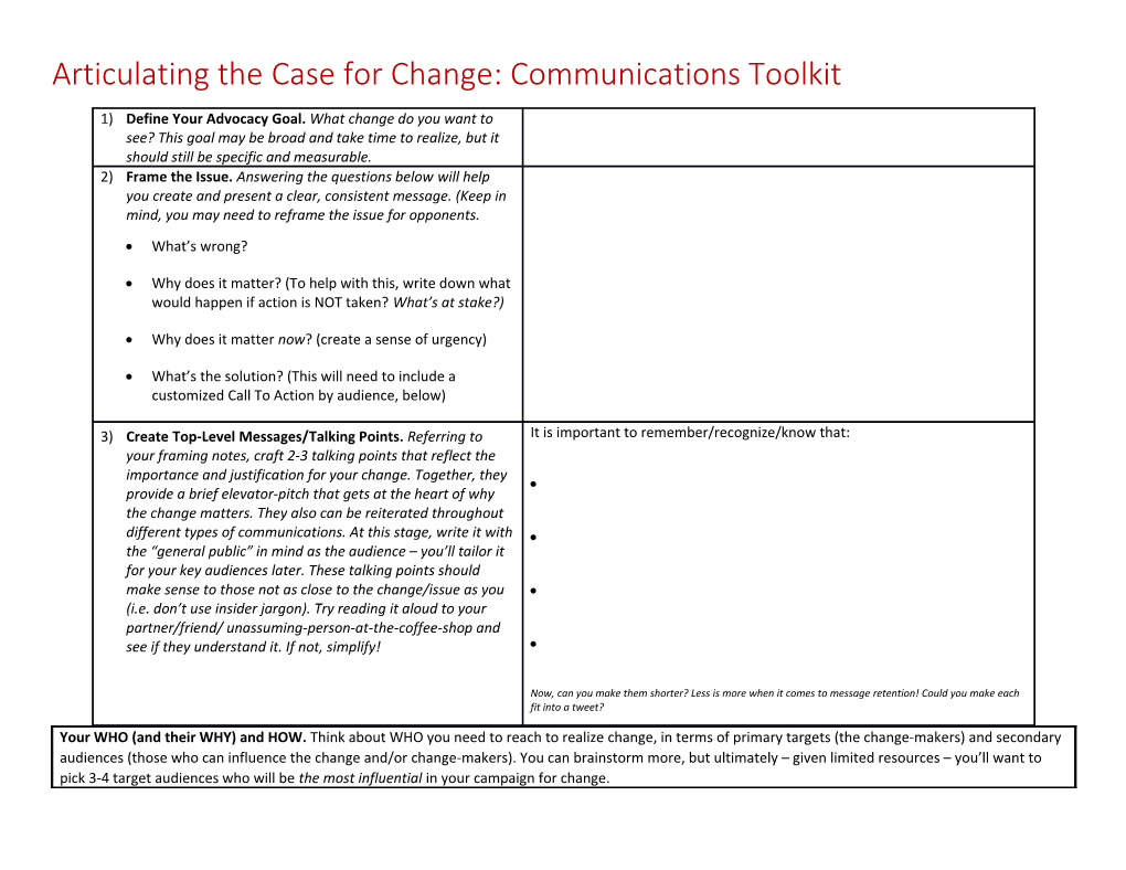 Articulating the Case for Change: Communications Toolkit