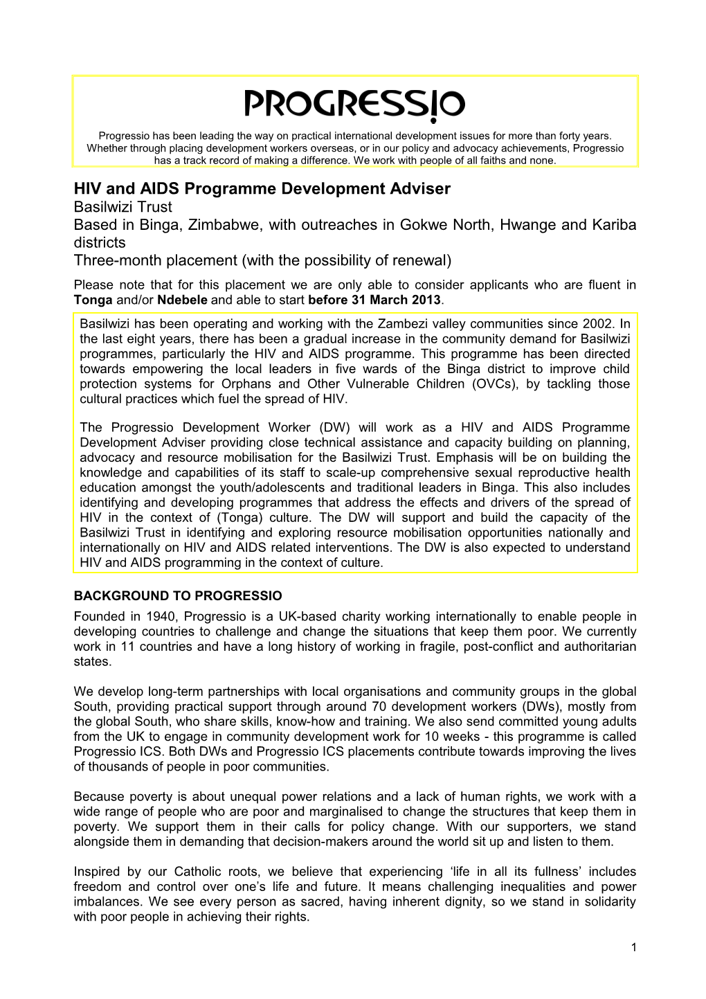 HIV and AIDS Programme Development Adviser