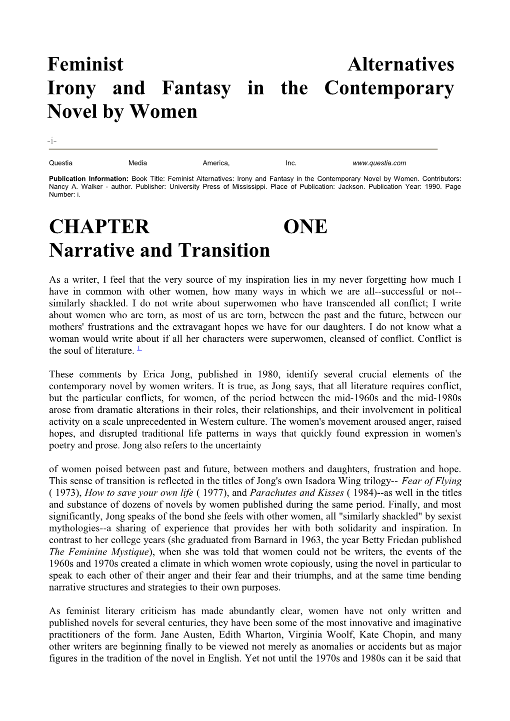 CHAPTER ONE Narrative and Transition