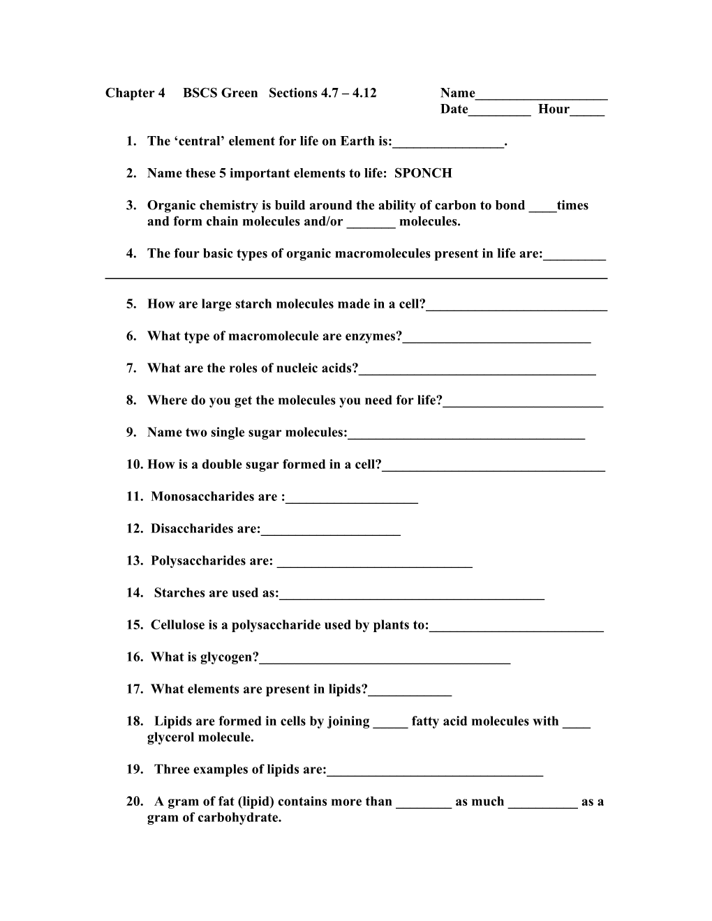 Chapter 4 BSCS Green Sections 4