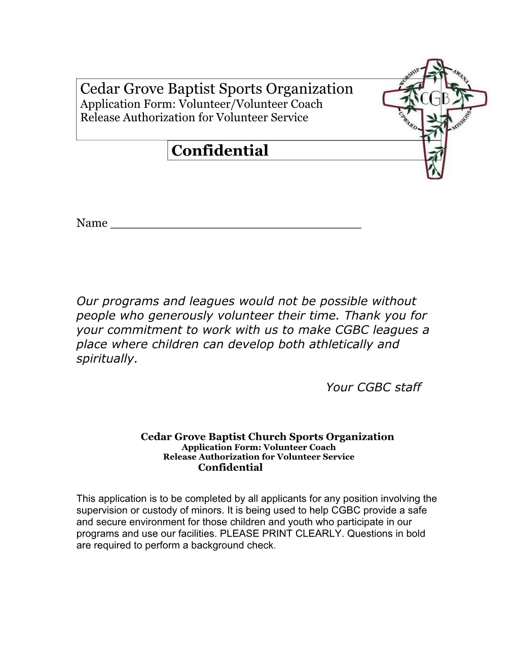 Cedar Grove Baptist Sports Organization