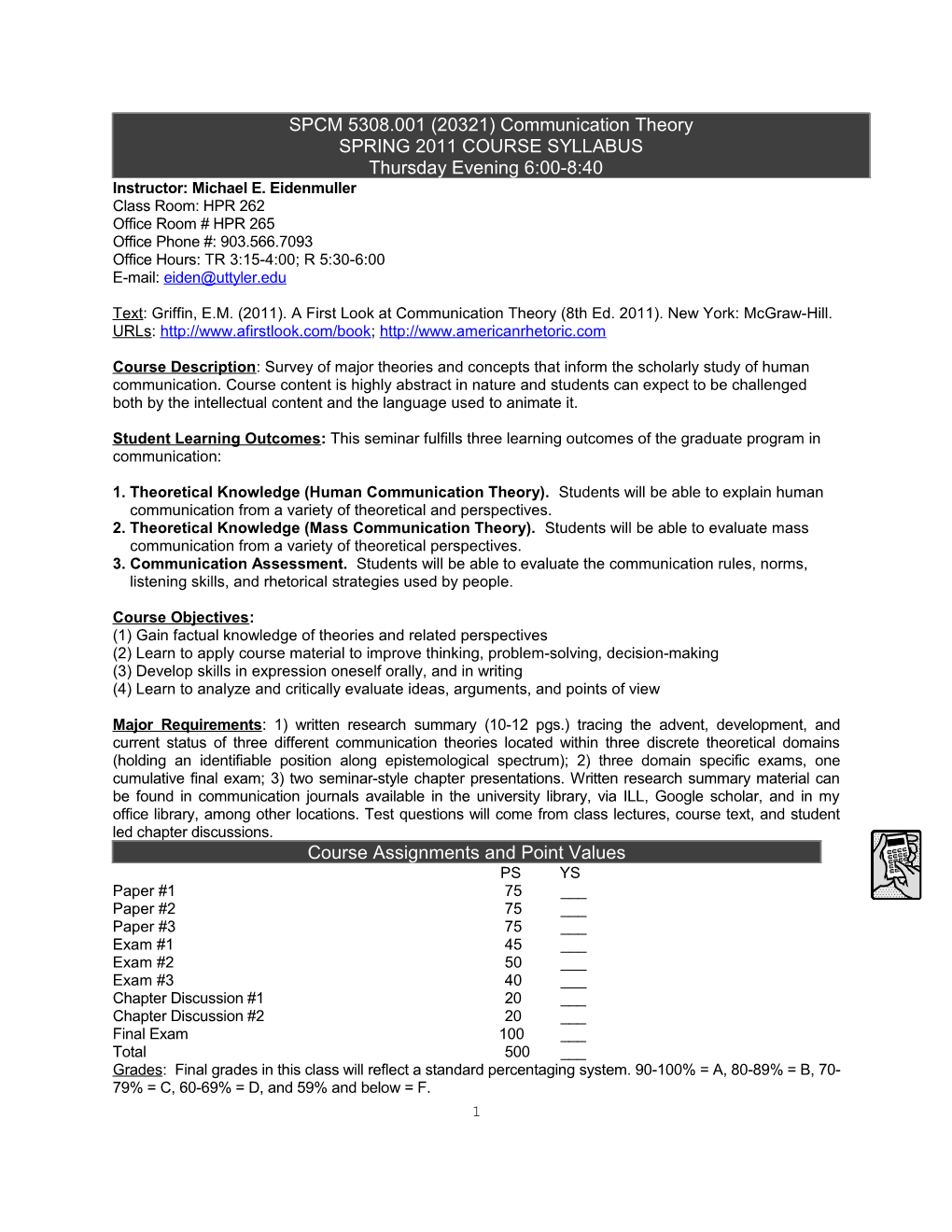 Syllabus Fall 2007 - Communication Theory