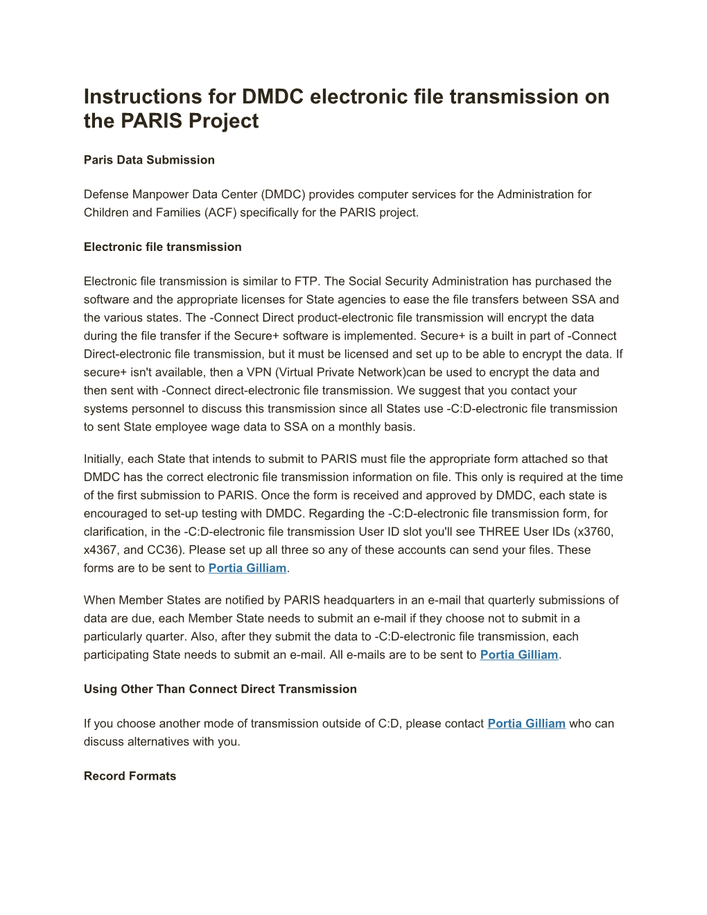 Instructions for DMDC Electronic File Transmission on the PARIS Project