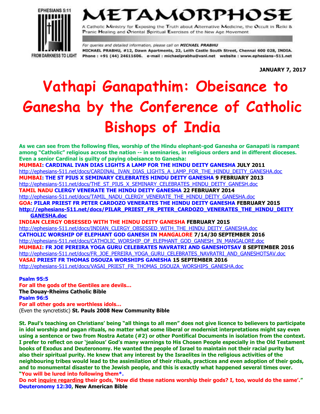 Vathapi Ganapathim: Obeisance to Ganesha by the Conference of Catholic Bishops of India
