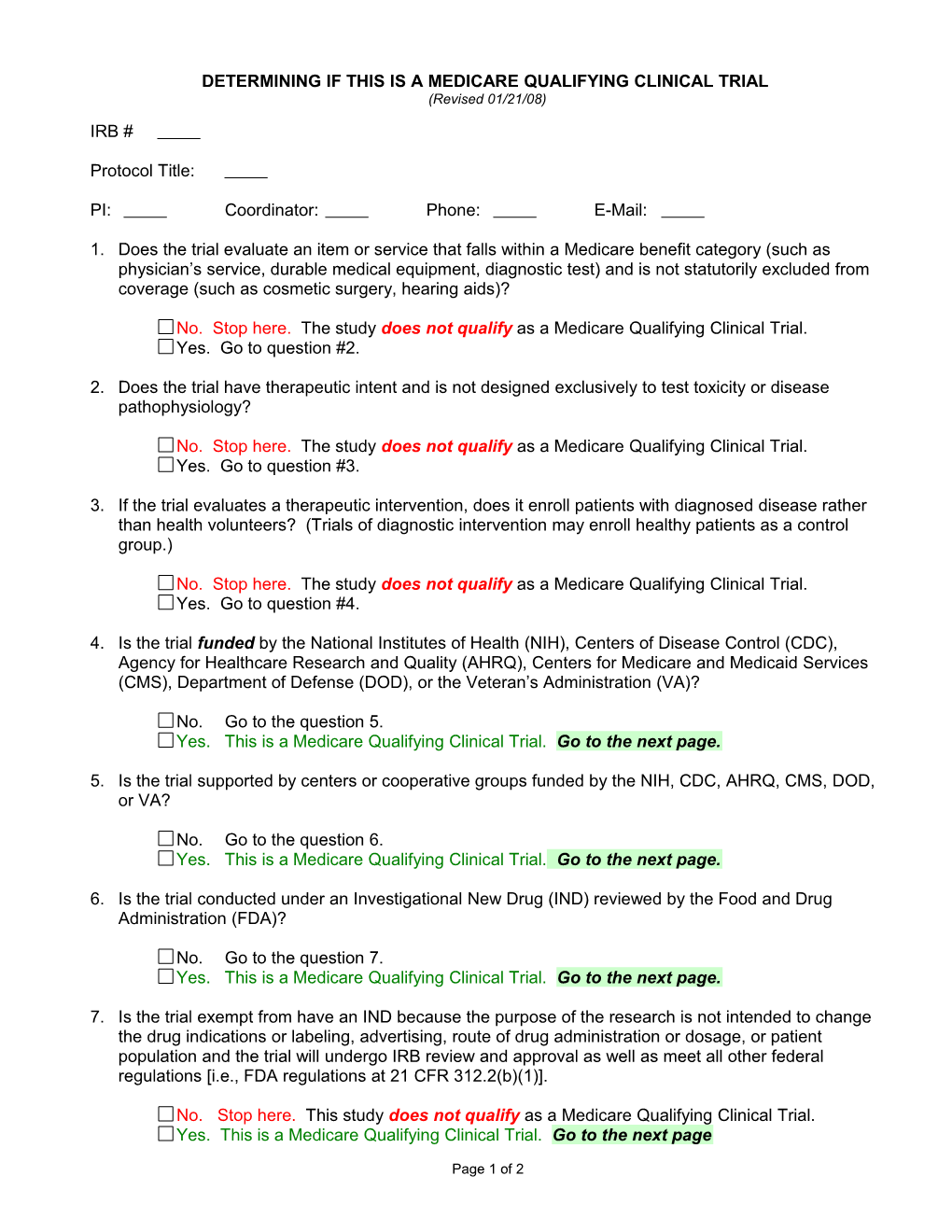 Medicare Qualifying Clinical Trial Determination