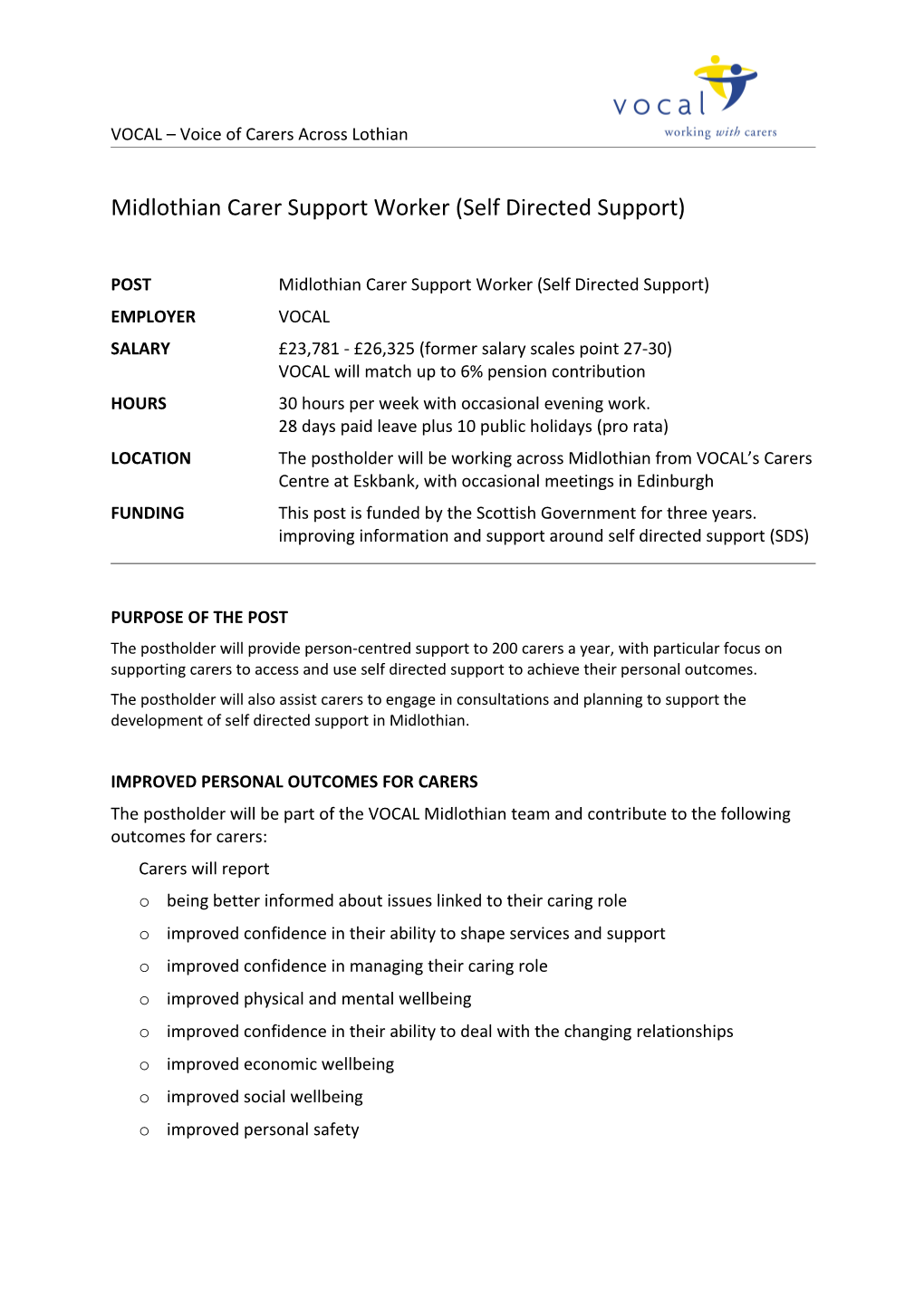 Midlothian Carer Support Worker (Self Directed Support)