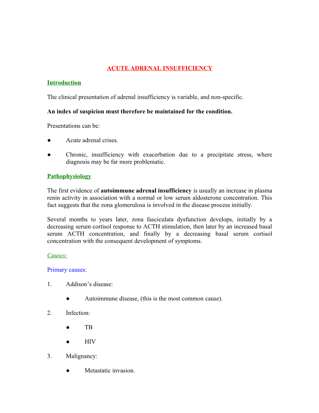 Adrenal Insufficiency Acute