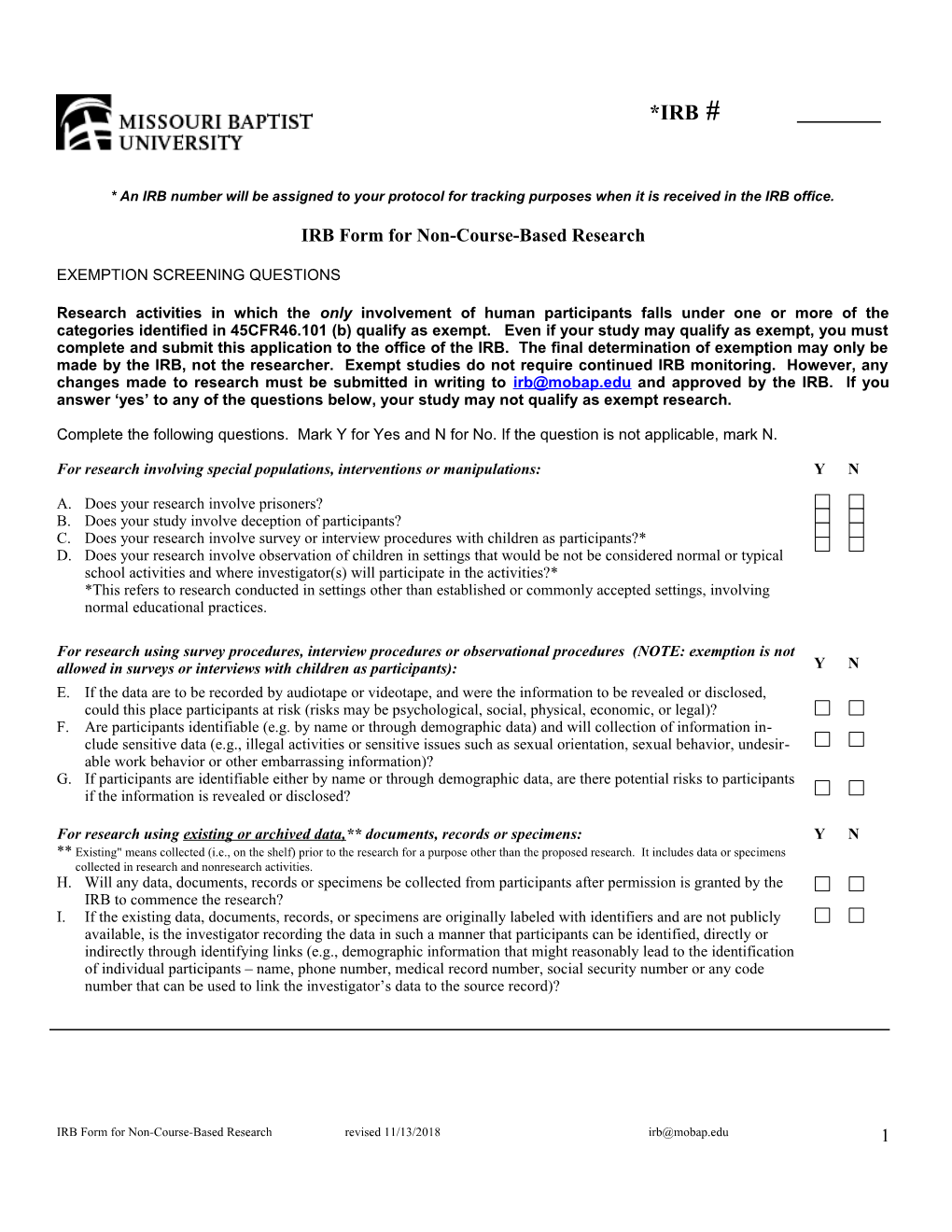 Exemption Screening Questions