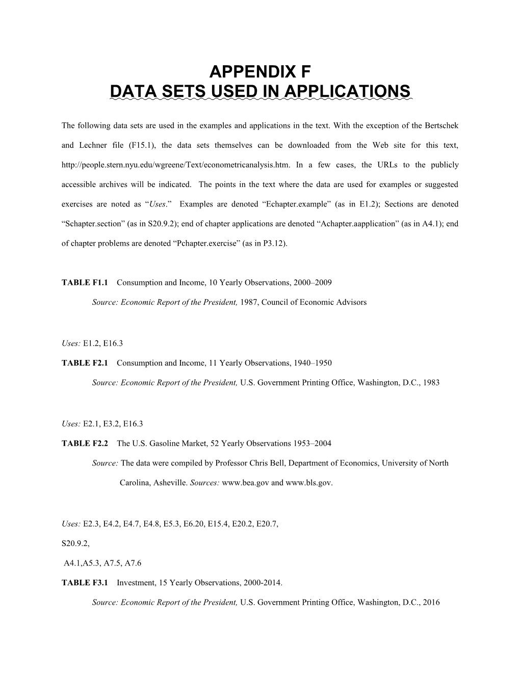 Data Sets Used in Applications
