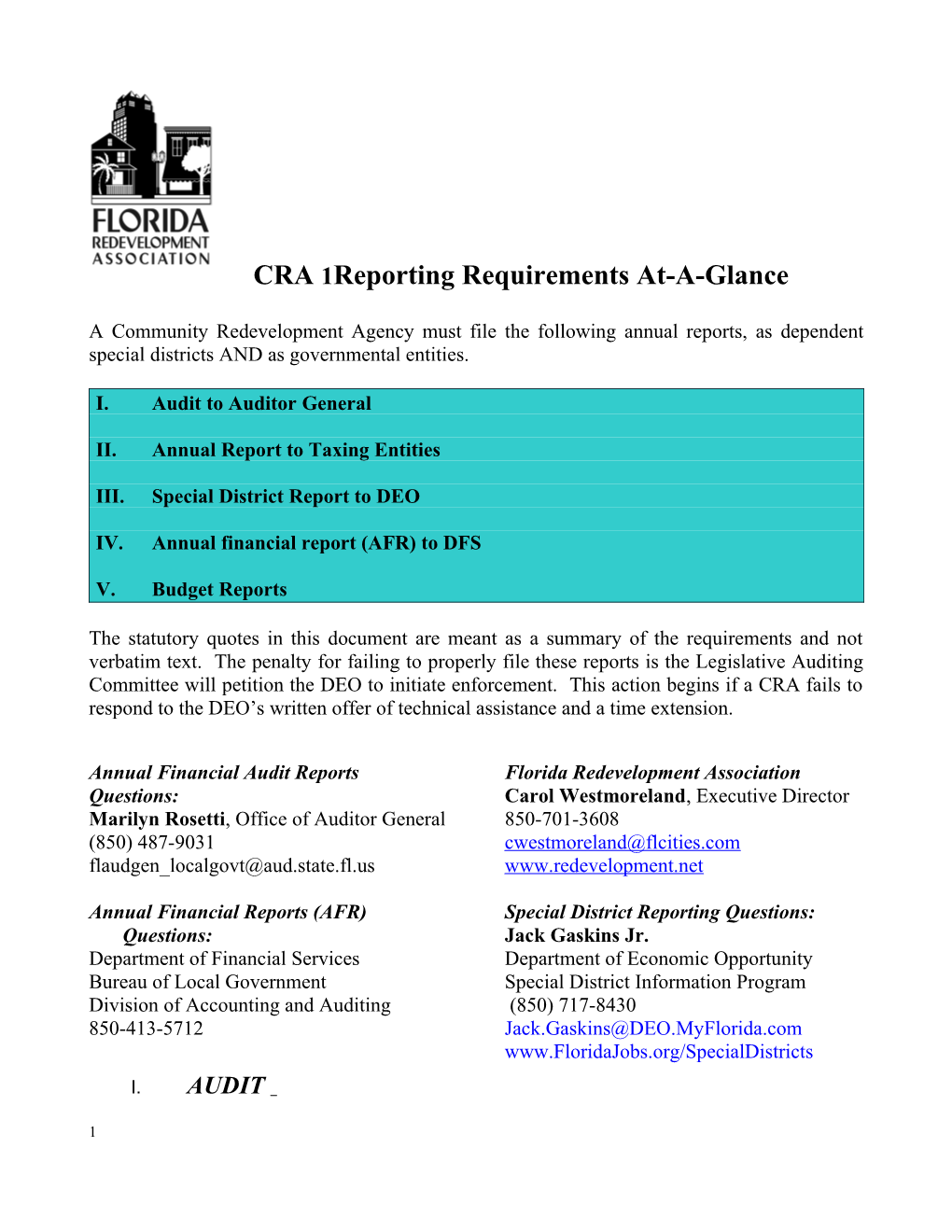 Appendix A: Reporting Requirements at a Glance