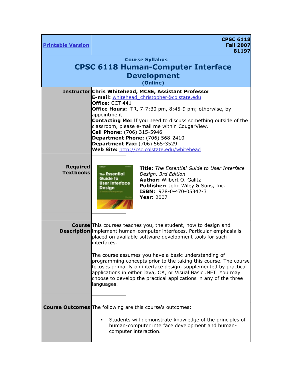 Course Syllabuscpsc 6118 Human-Computer Interface Development(Online)