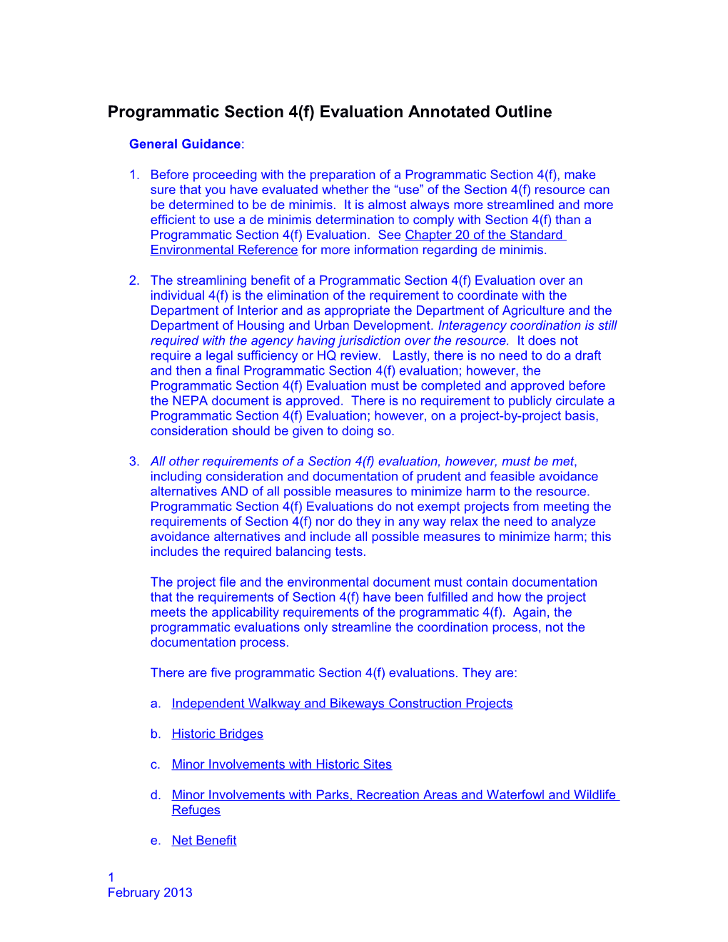 Programmatic Section 4(F)Evaluation Annotated Outline