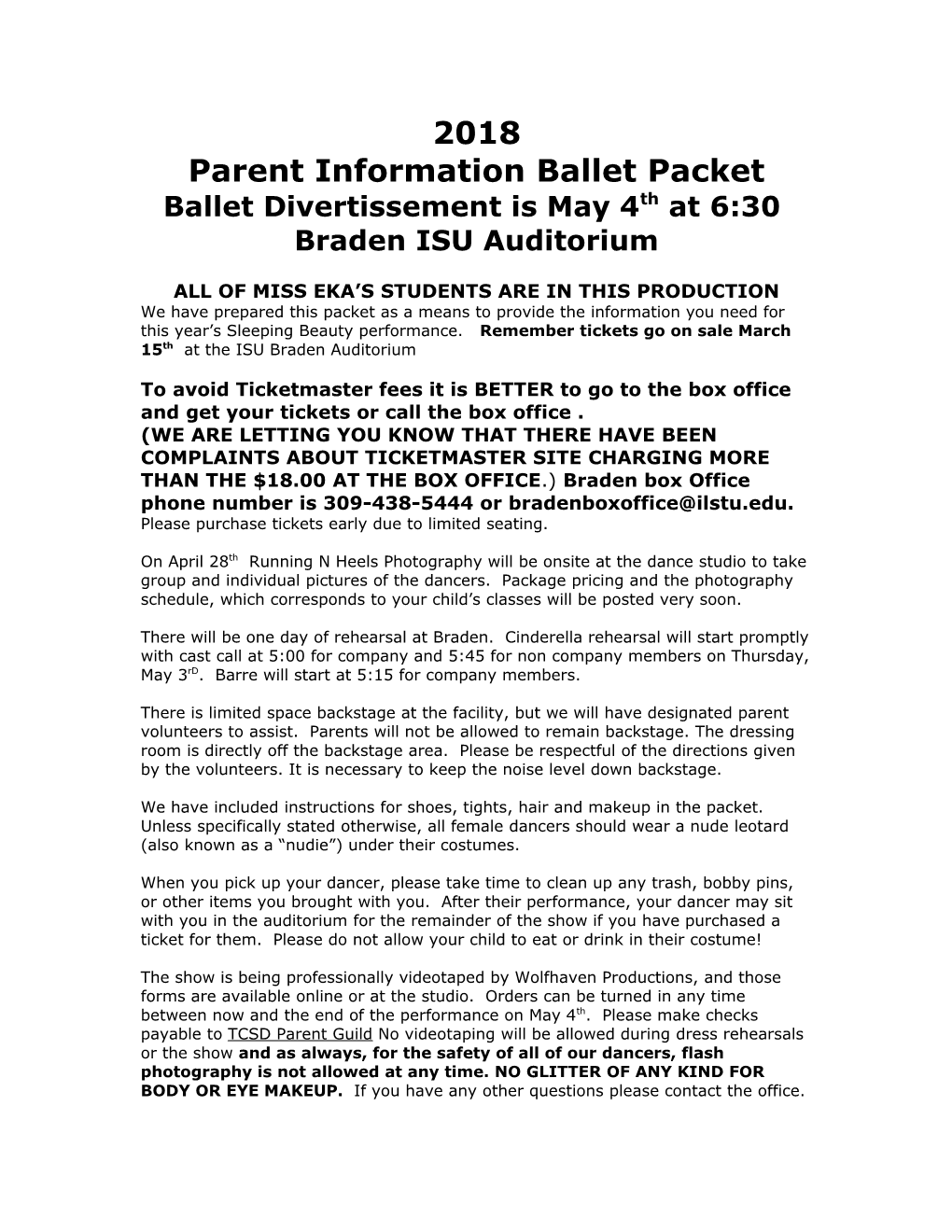 Parent Information Ballet Packet