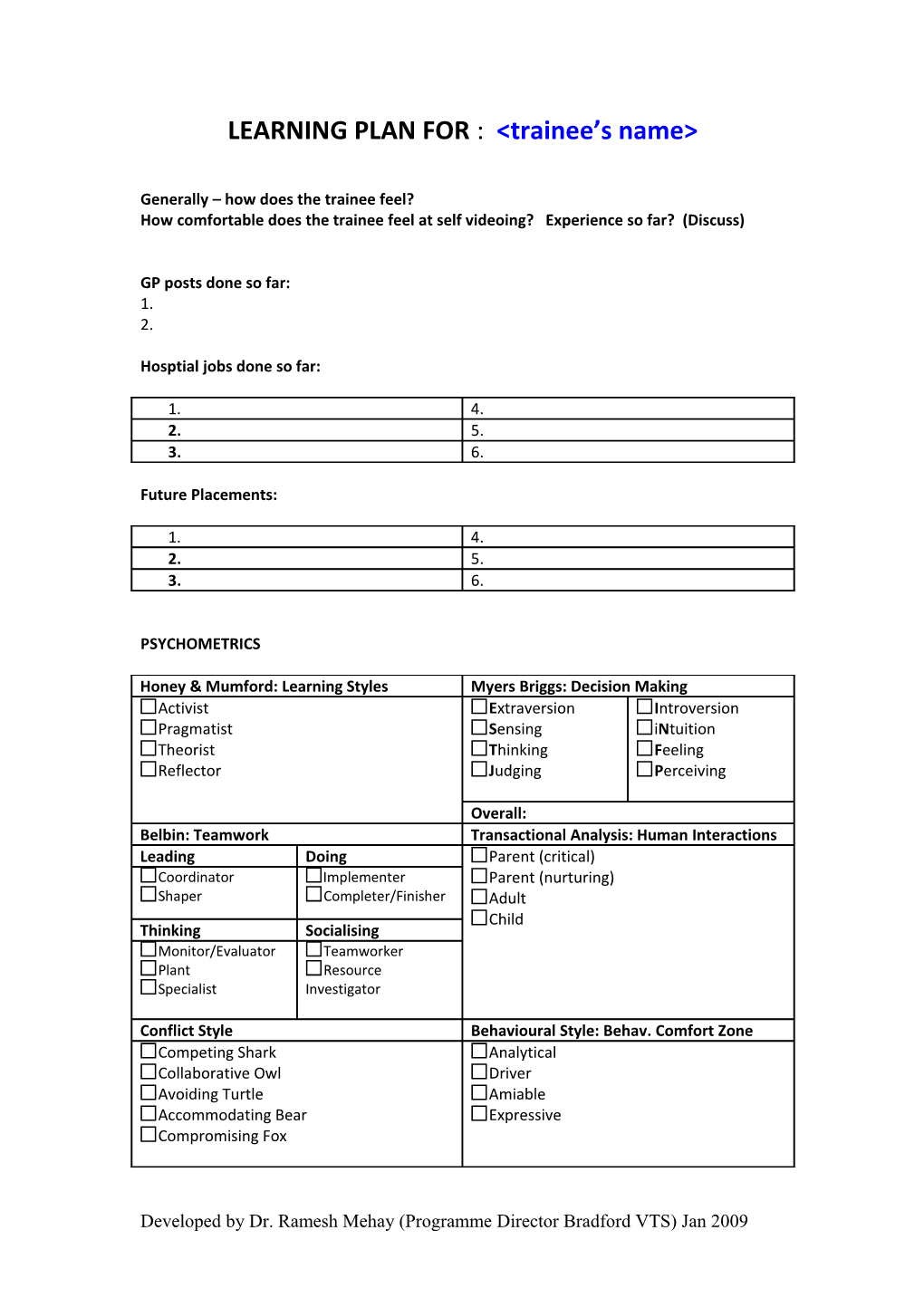 LEARNING PLAN for : Asif Yaseen Feb 2004 Aug 2004