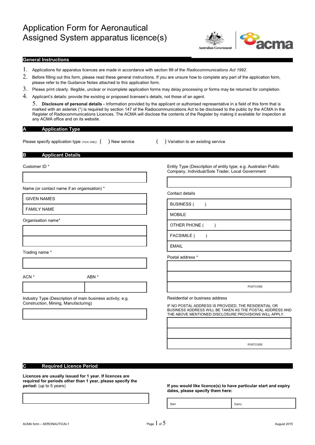 ACMA Form Aeronautical1page 1 of 4August 2015