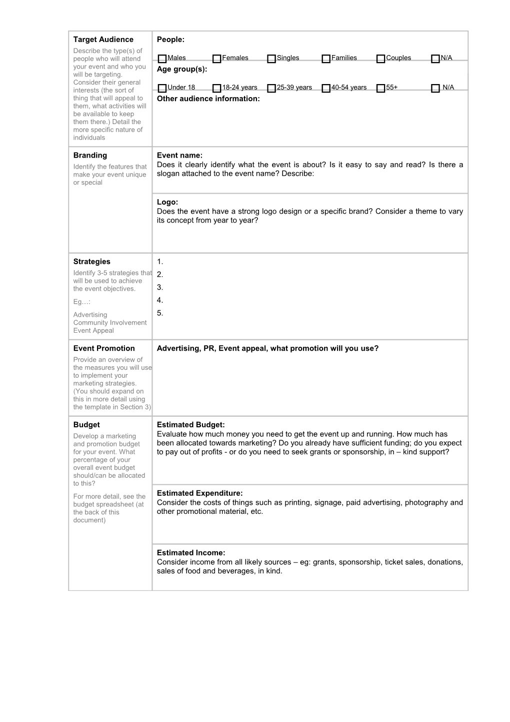 Events Marketing Plan Template