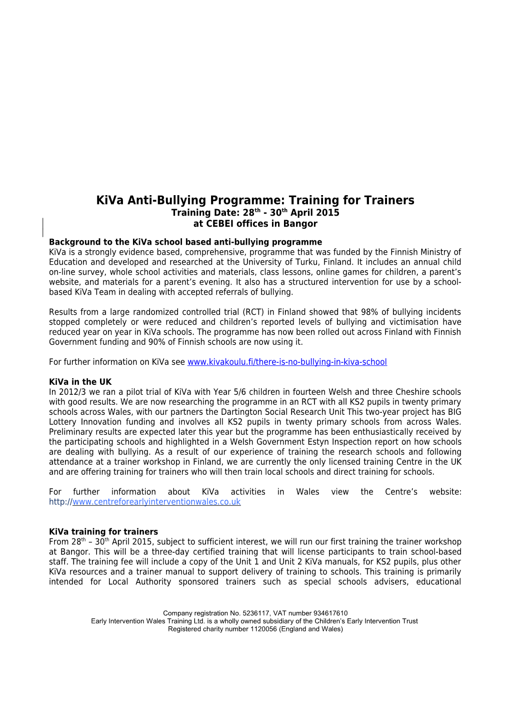 Kiva Anti-Bullying Programme:Training for Trainers