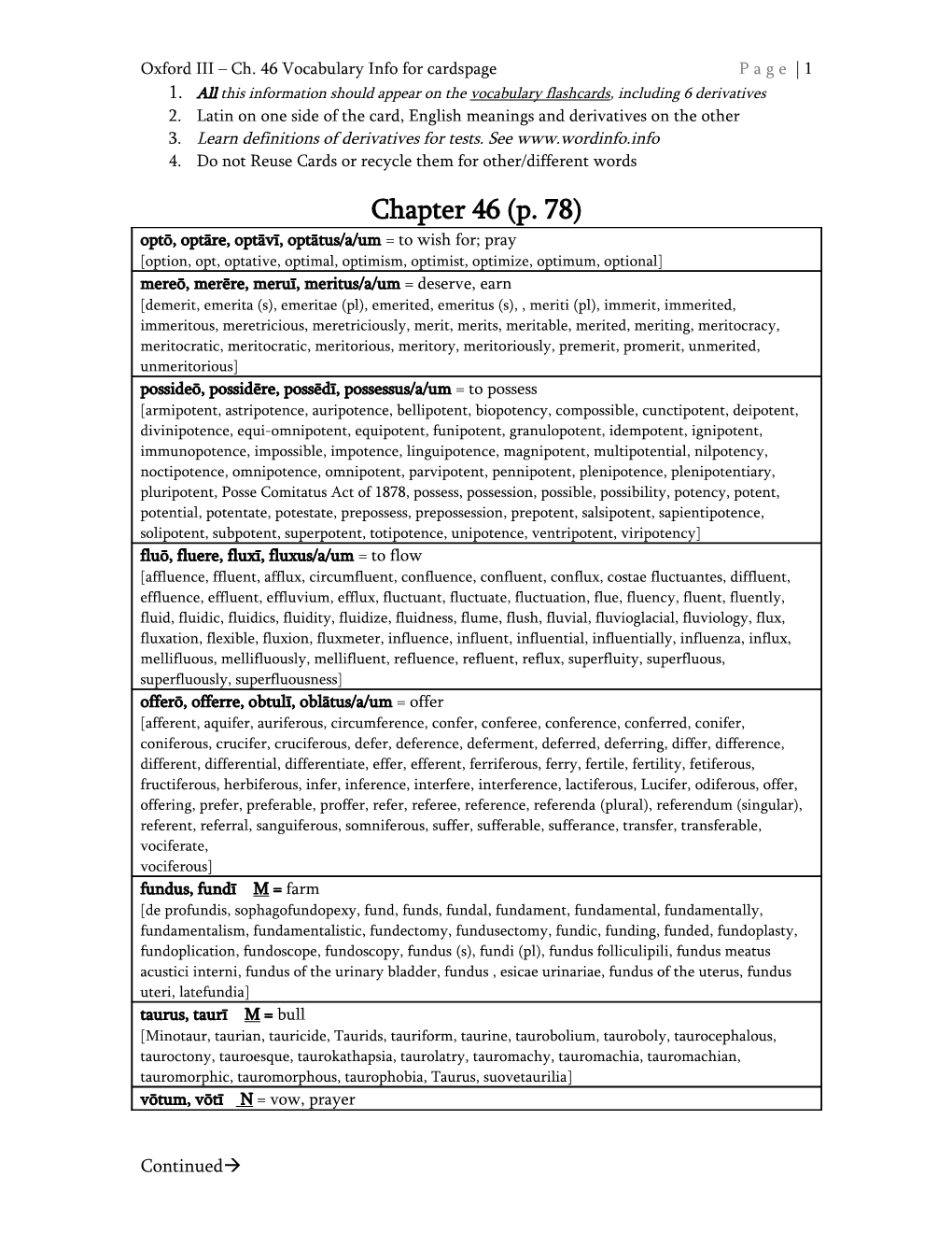 Oxford III Ch. 46 Vocabulary Info for Cards Page Page 1