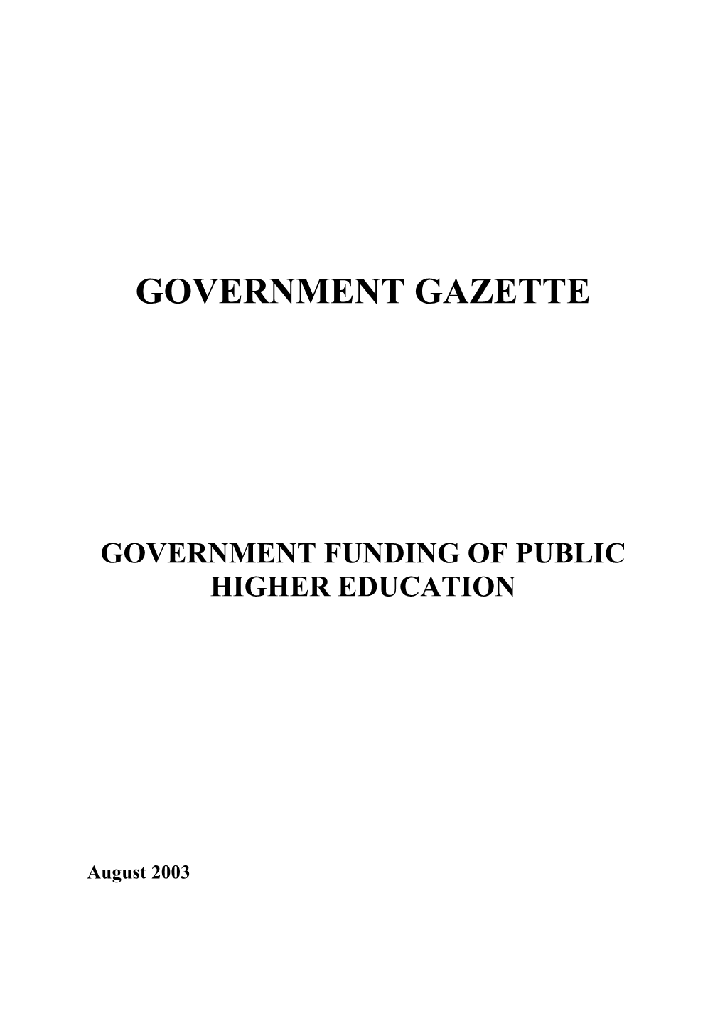 1 Funding of Public Higher Education in South Africa