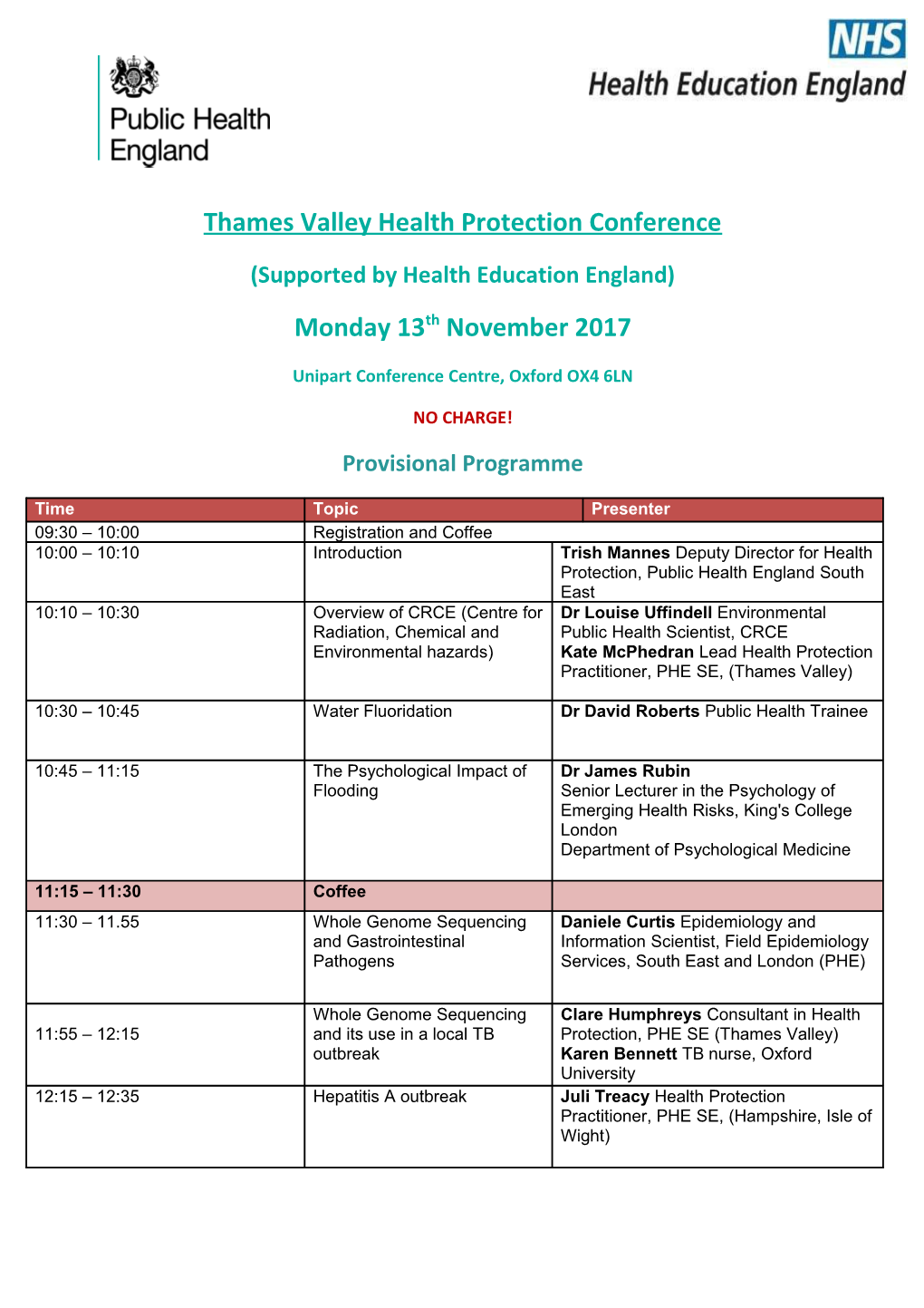 Thames Valley Health Protection Conference