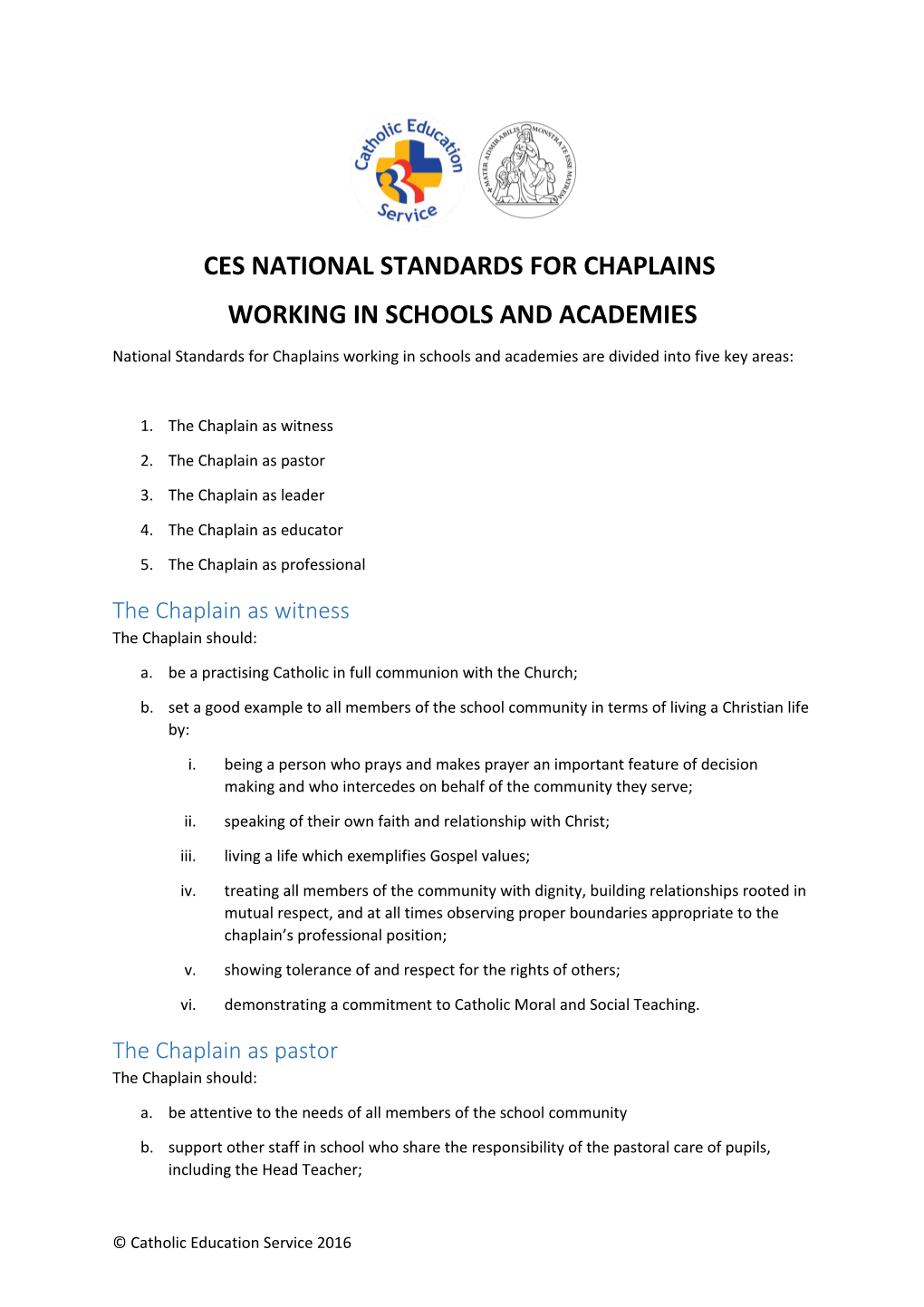 Ces National Standards for Chaplains