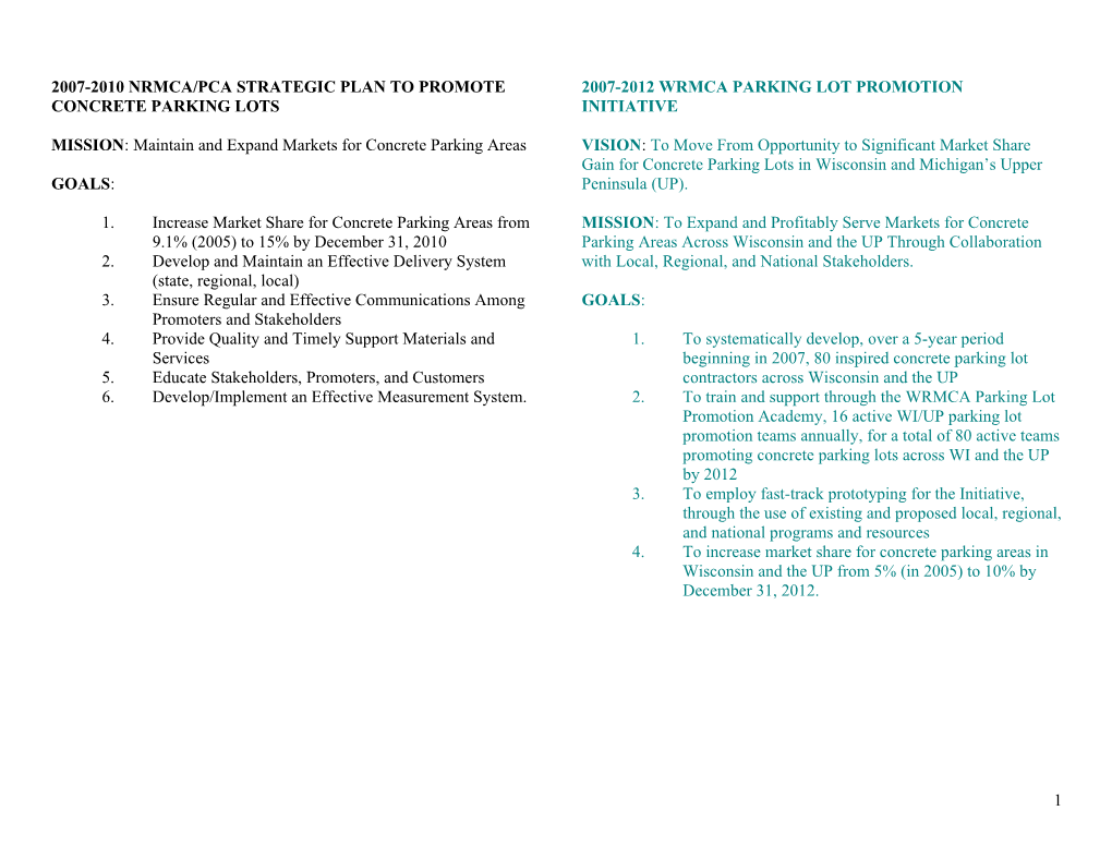 2007-2010 Nrmca/Pca Strategic Plan to Promote Concrete Parking Lots