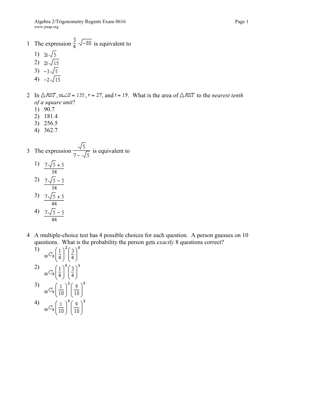 Algebra 2/Trigonometry Regents Exam 0616Page 1