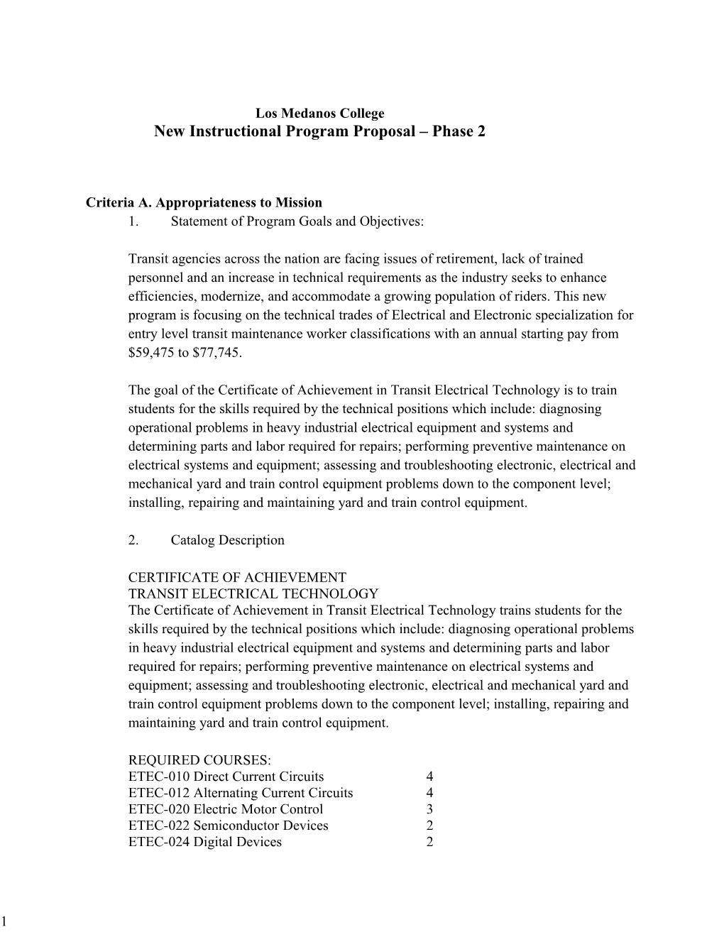 New Instructional Program Proposal Phase 2