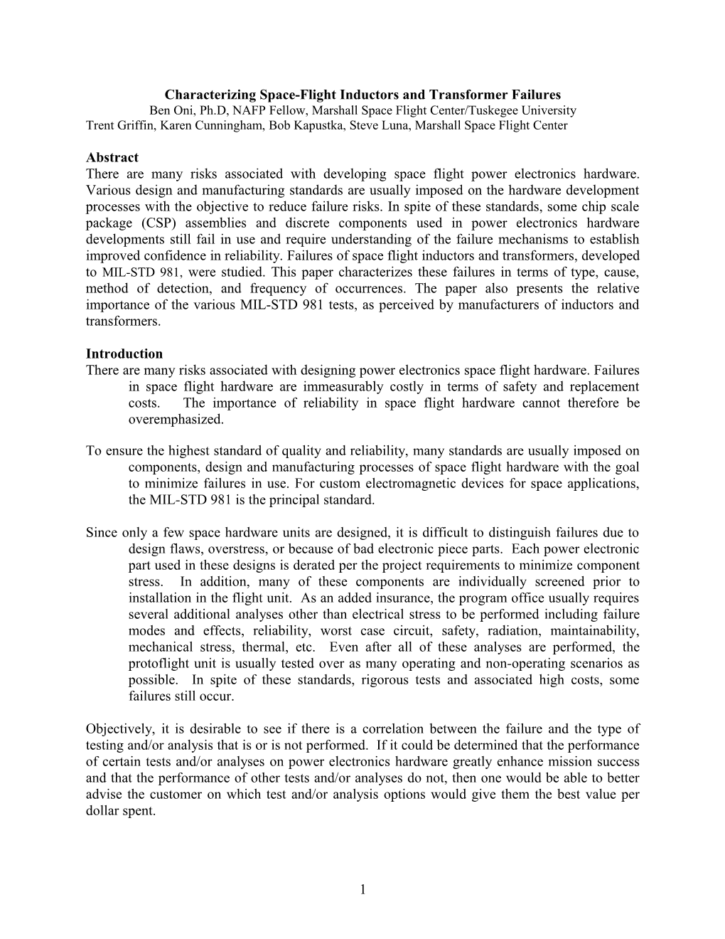 Characterizing Space-Flight Inductors and Transformer Failures