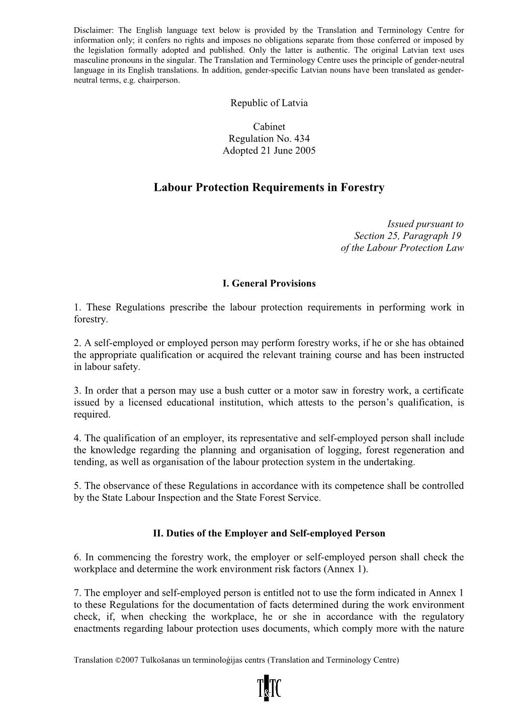 Labour Protection Requirements in Forestry