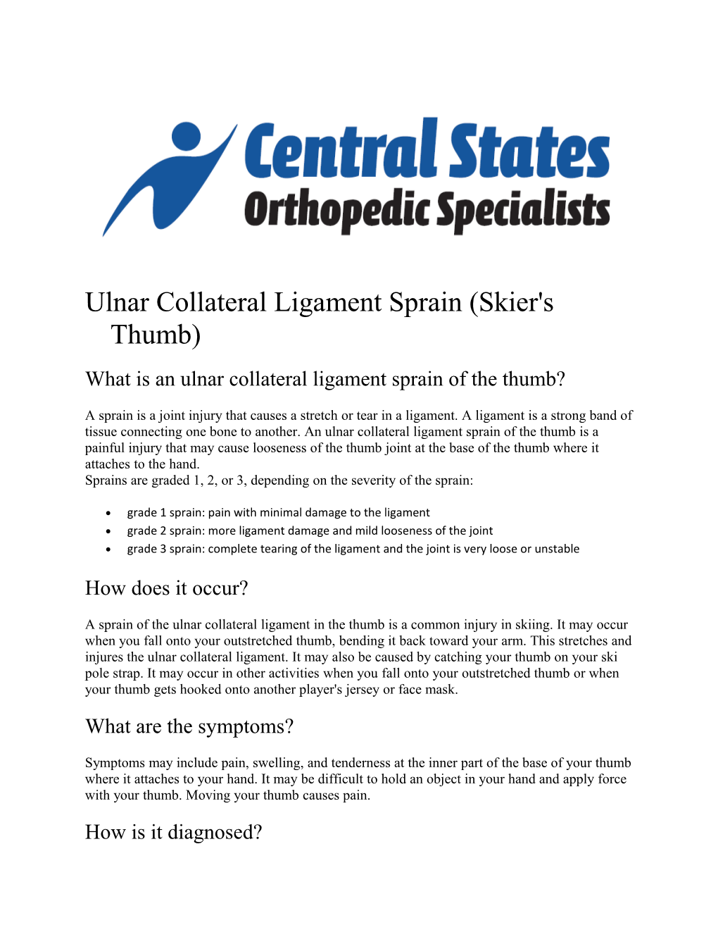 Ulnar Collateral Ligament Sprain (Skier's Thumb)