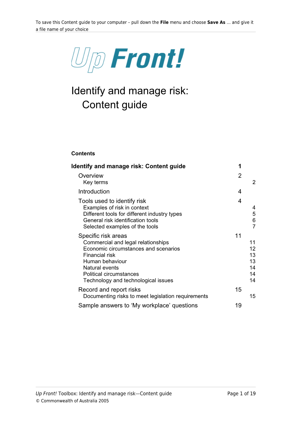 Identify and Manage Risk:Content Guide