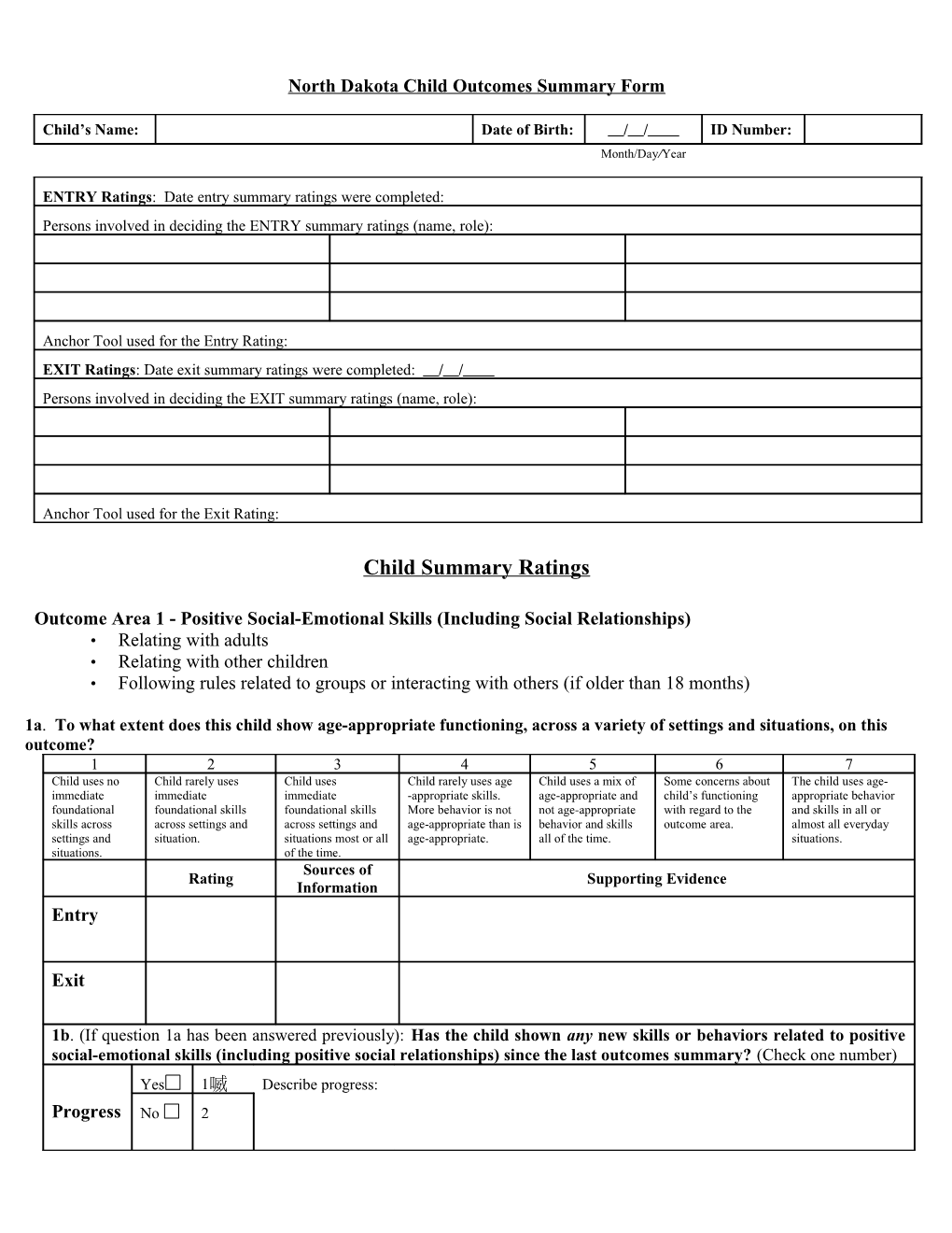 Individual Child Outcomes Summary Form