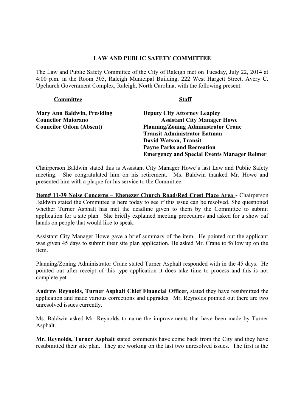 Law and Public Safety Committee Minutes - 07/22/2014