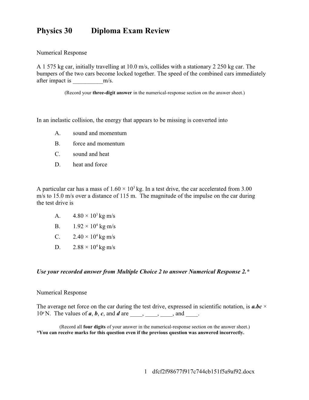 Physics 30Diploma Exam Review