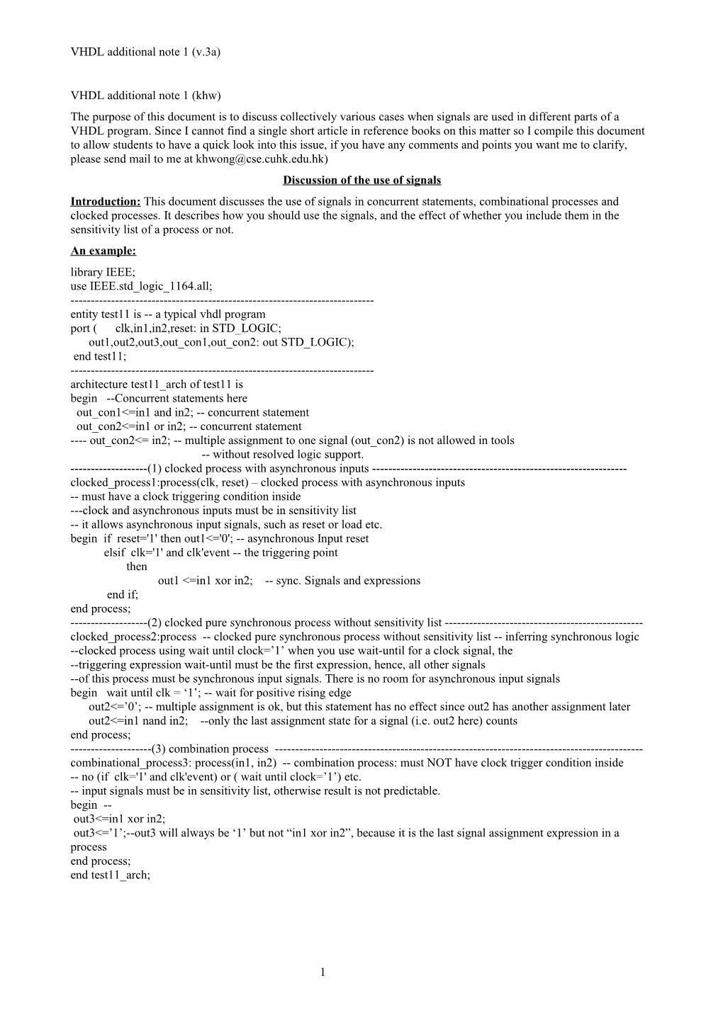 VHDL Additional Note 1 (V