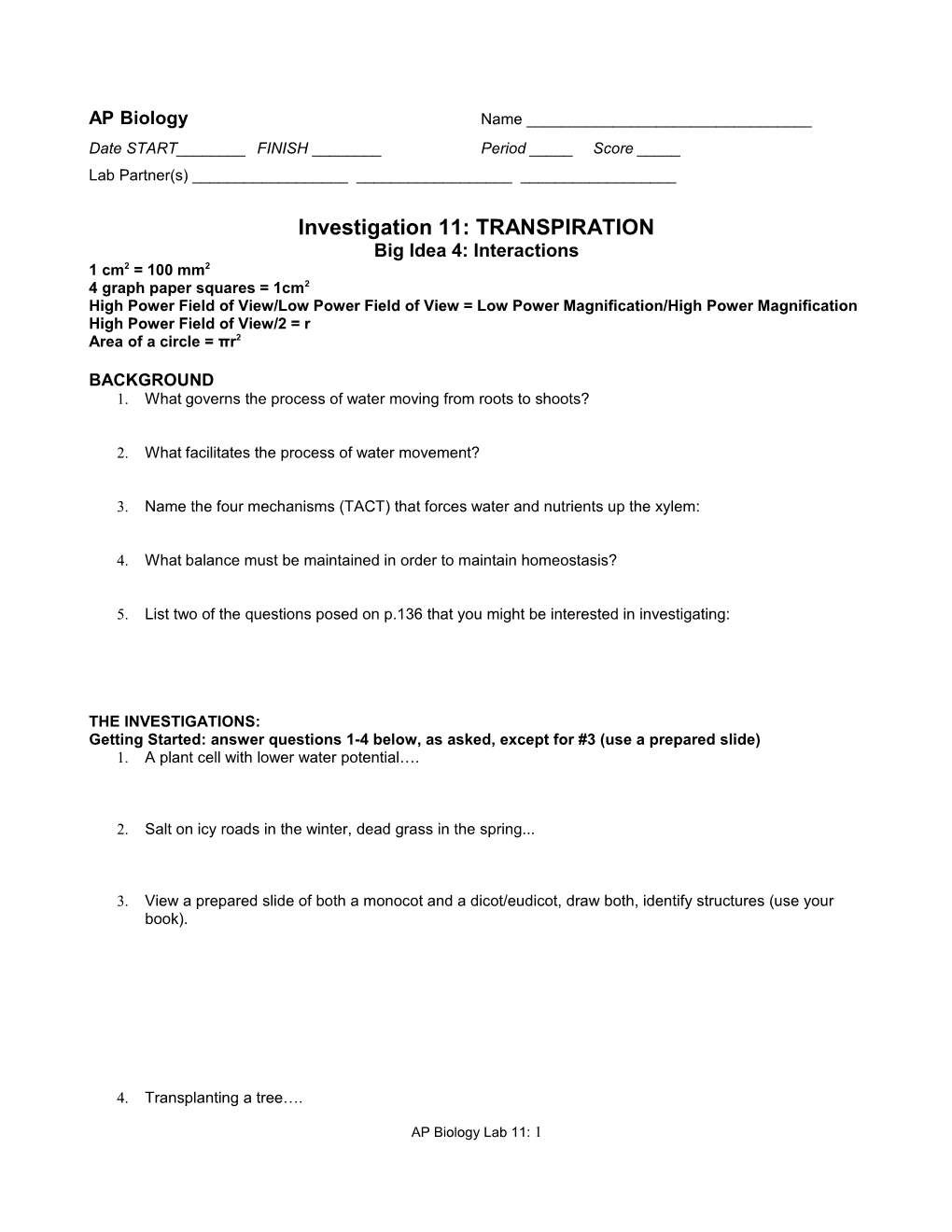 Investigation 11: TRANSPIRATION