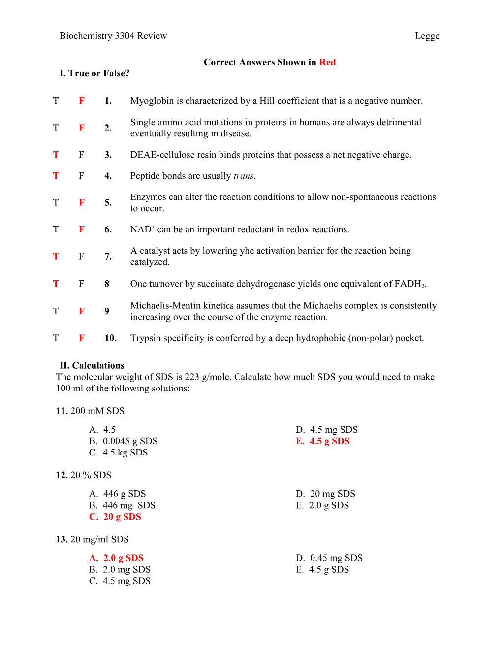 Correct Answers Shown in Red