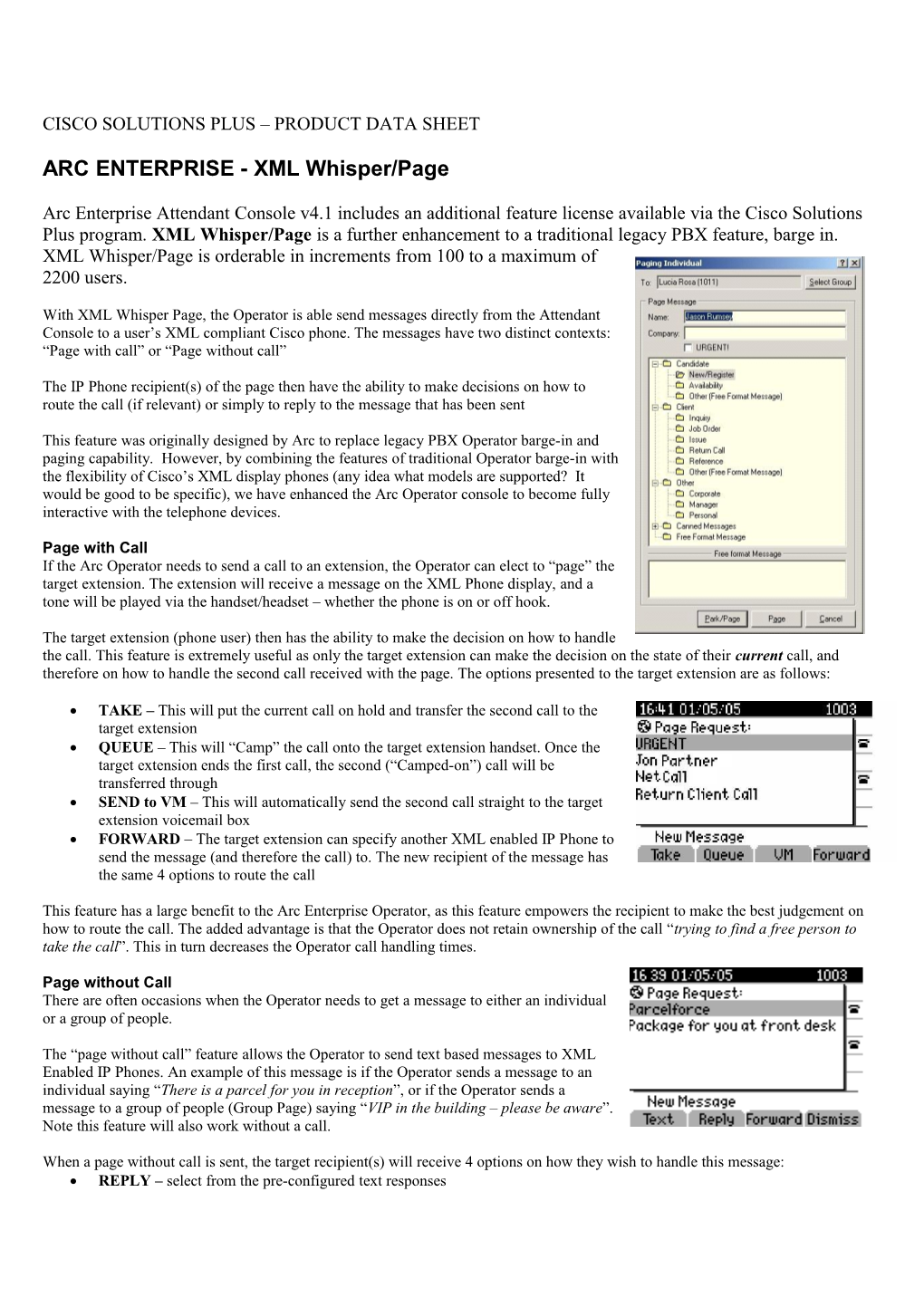 XML Whisper/Page Datasheet