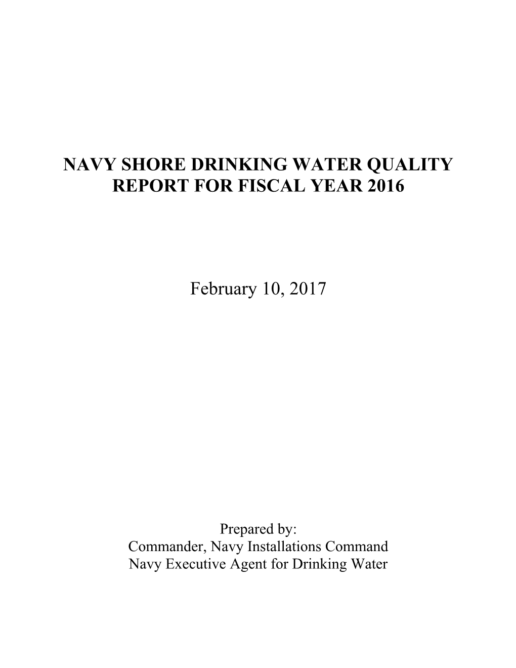 Navy Shore Drinking Water Quality Report for Fiscal Year 2016