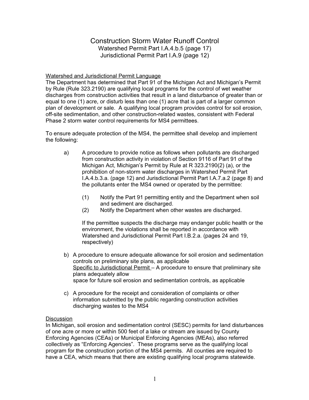 Construction Storm Water FAQ- Outline