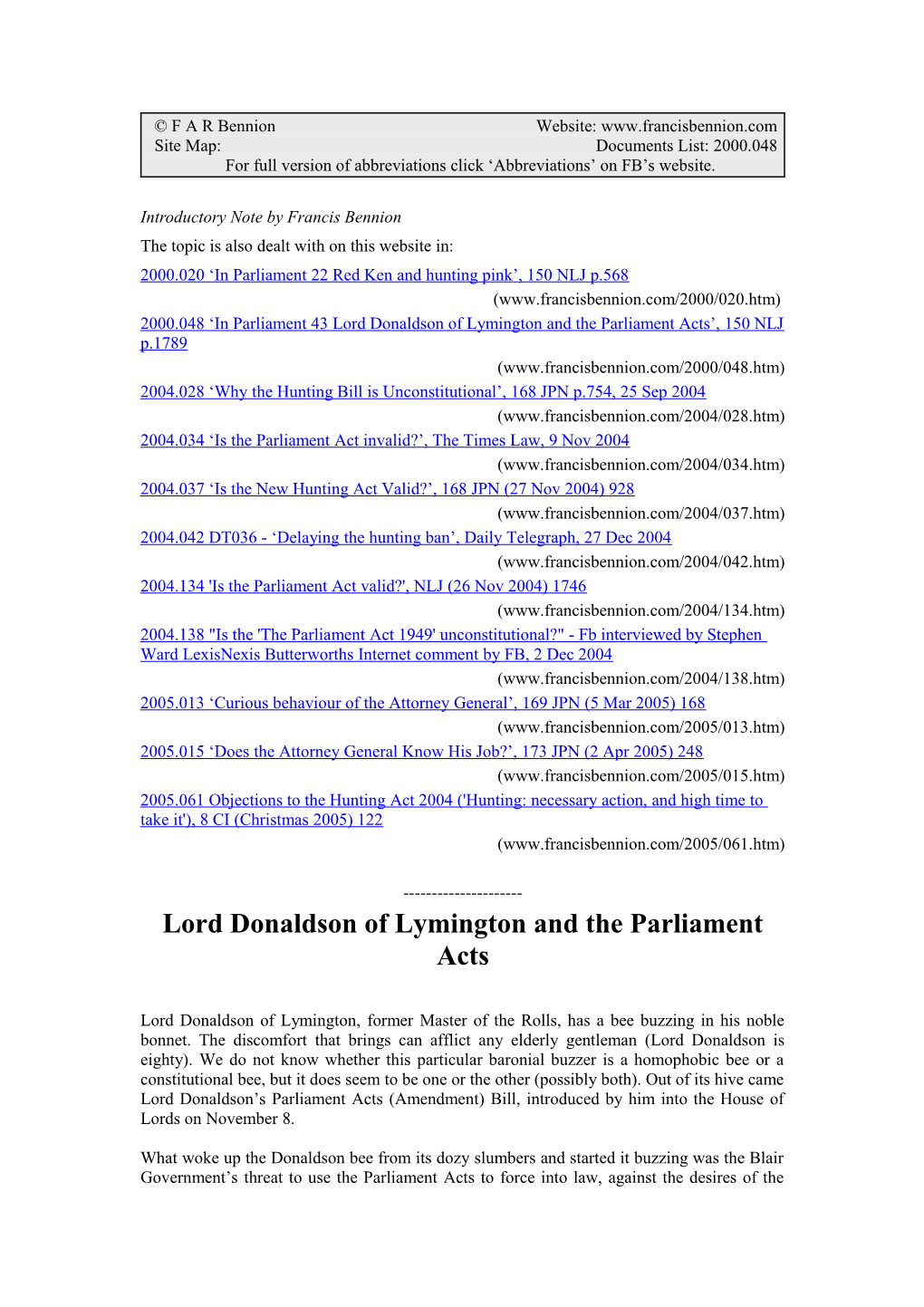 Lord Donaldson and the Parliament Acts