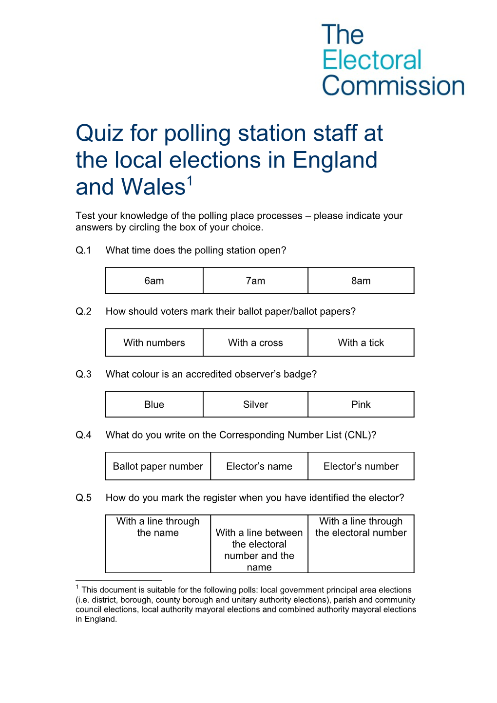 Polling Station Quiz LGEW