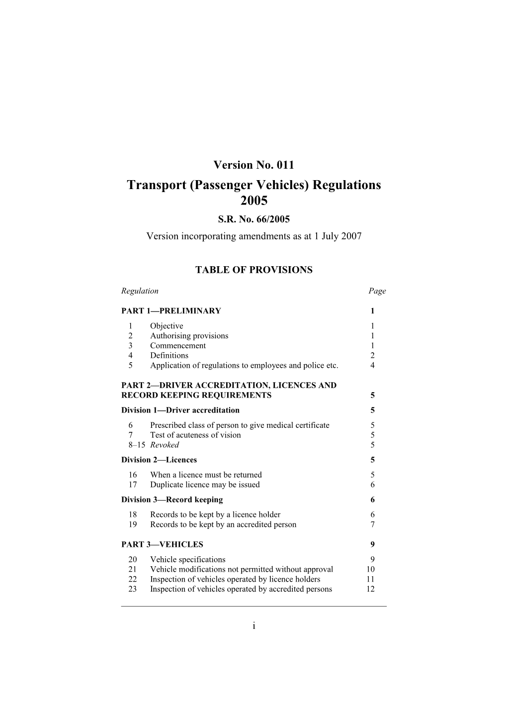 Transport (Passenger Vehicles) Regulations 2005