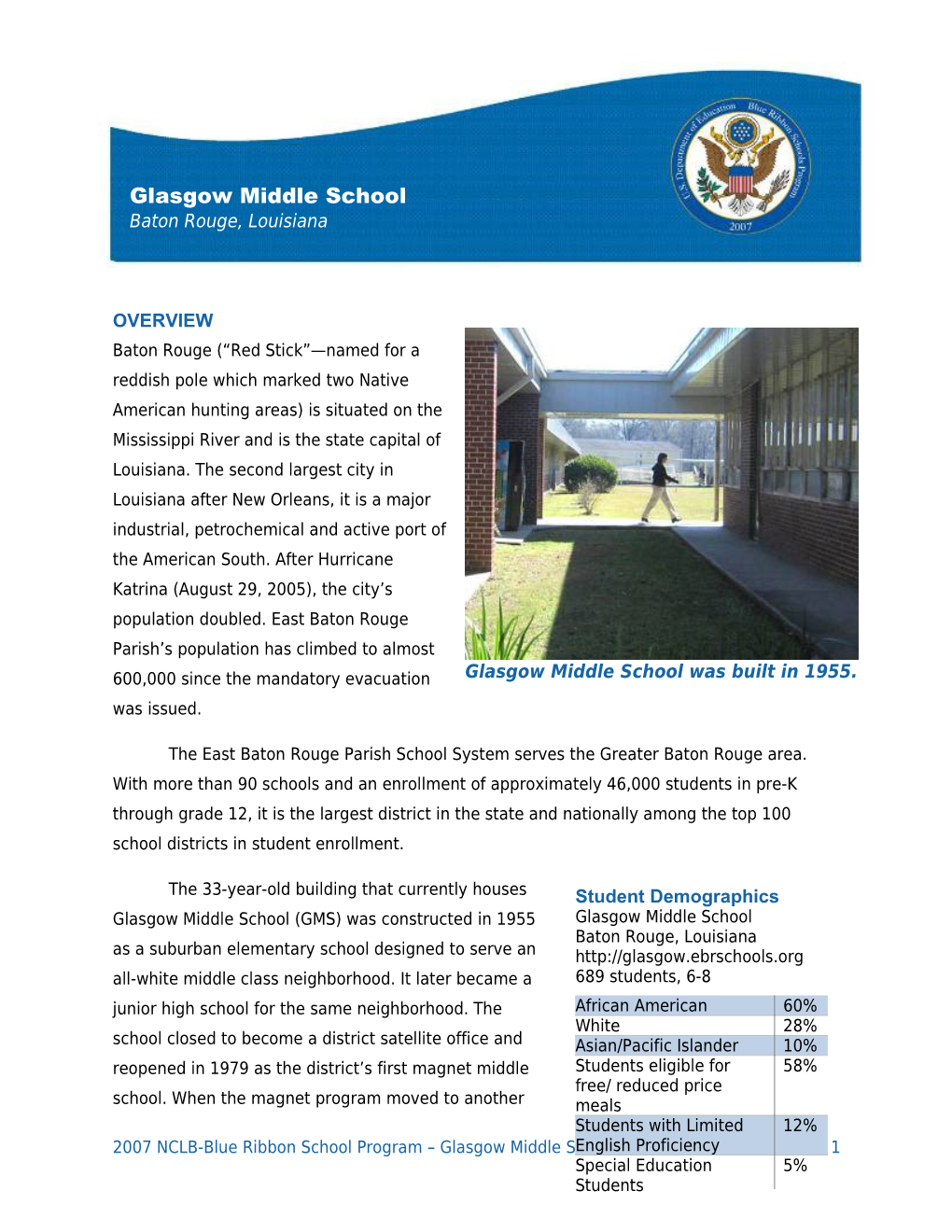 Glasgow Middle School - Learning from High Poverty, High Achieving Blue Ribbon Schools