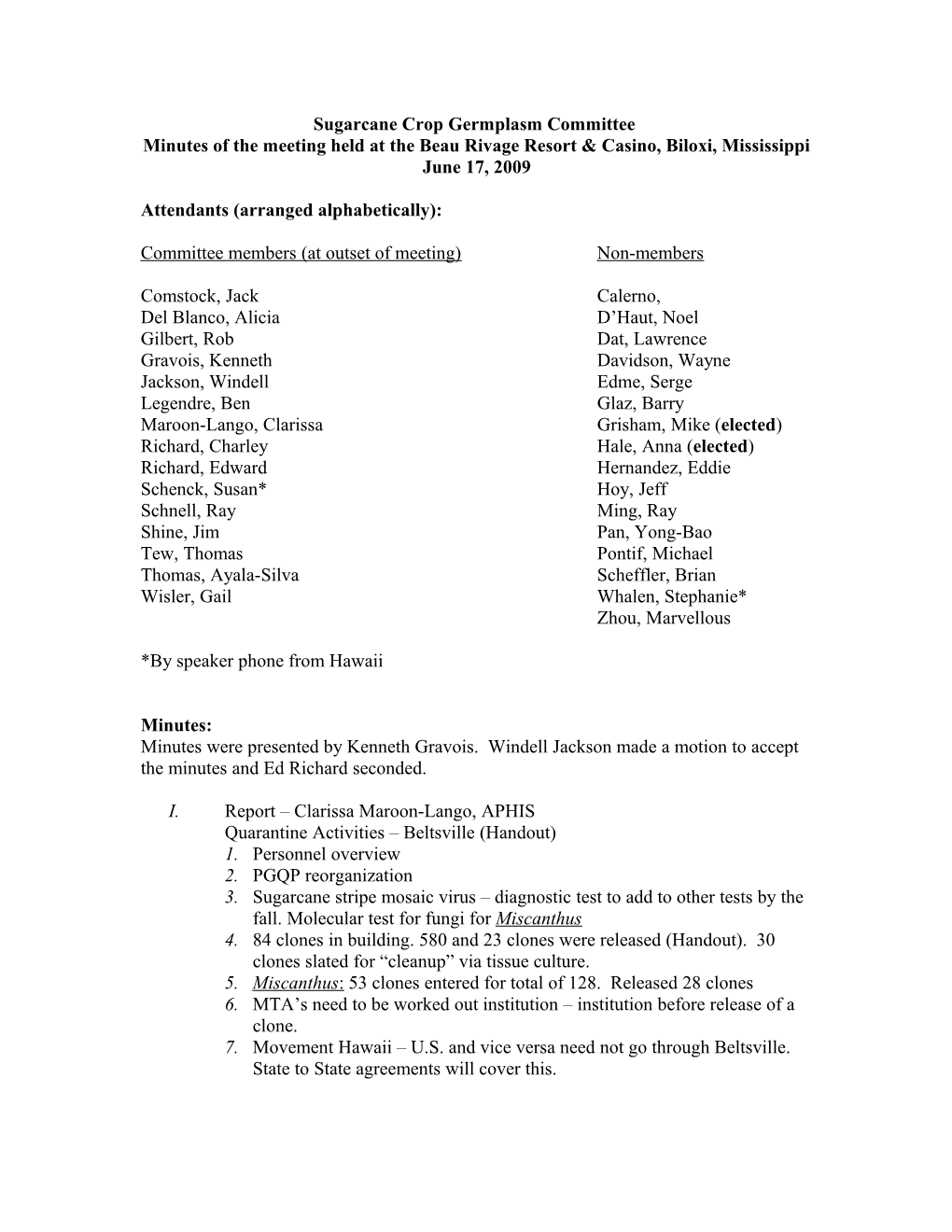 Sugarcane Crop Germplasm Committee